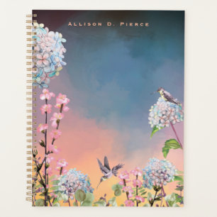 Hummingbirds and Hydrangeas   Colourful Glowing Sk Planner