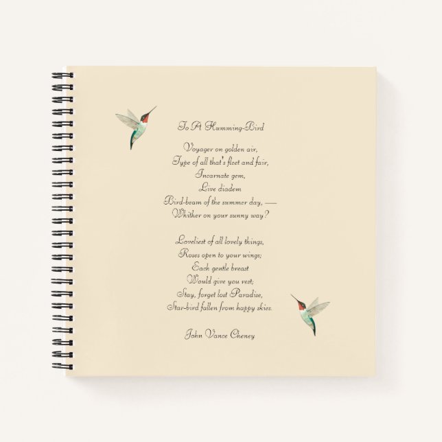 Hummingbirds and John Vance Cheney Quote Notebook (Front)