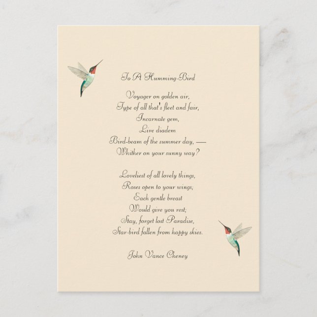 Hummingbirds and John Vance Cheney Quote Postcard (Front)