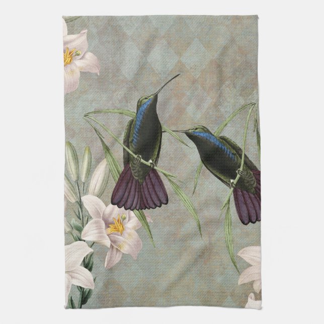 Hummingbirds and Lilies Tea Towel (Vertical)