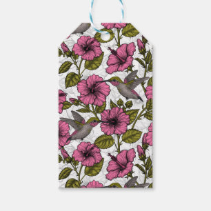 Hummingbirds and pink hibiscus flowers gift tags