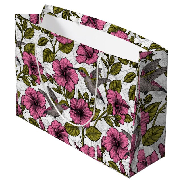 Hummingbirds and pink hibiscus flowers large gift bag (Back Angled)