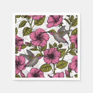 Hummingbirds and pink hibiscus flowers napkin