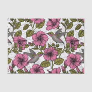 Hummingbirds and pink hibiscus flowers tissue paper