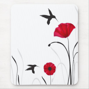 Hummingbirds and poppies flowers mouse mat