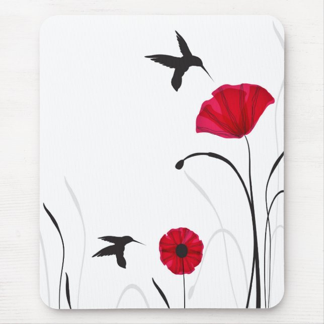 Hummingbirds and poppies flowers mouse mat (Front)