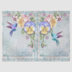 Hummingbirds and Purple Flowers Decoupage Tissue Paper