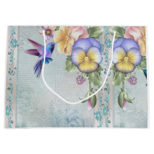 Hummingbirds and Purple Flowers Large Gift Bag