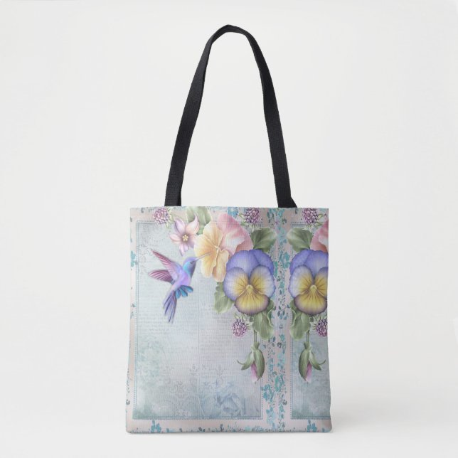 Hummingbirds and Purple Flowers Tote Bag (Front)