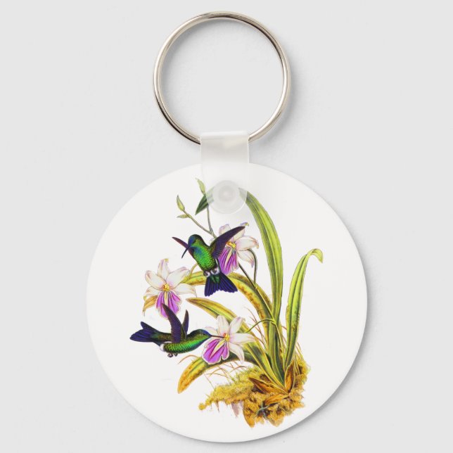 Hummingbirds and Purple Orchids Key Ring (Front)