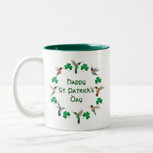 Hummingbirds and Shamrocks Happy St. Patrick's day Two-Tone Coffee Mug