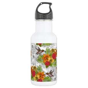 Hummingbirds and tropical bouquet 532 ml water bottle