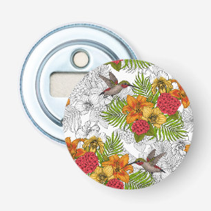 Hummingbirds and tropical bouquet bottle opener
