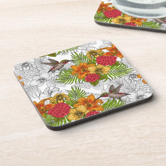 Hummingbirds and tropical bouquet coaster (Left Side)