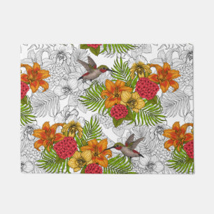 Hummingbirds and tropical bouquet doormat