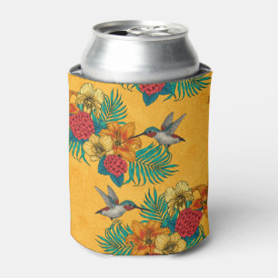 Hummingbirds and tropical bouquet in yellow can cooler