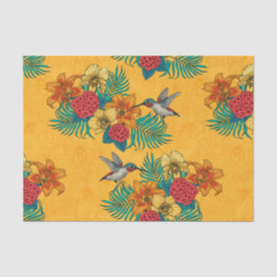 Hummingbirds and tropical bouquet in yellow tissue paper