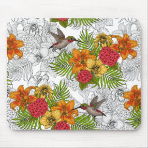Hummingbirds and tropical bouquet mouse mat
