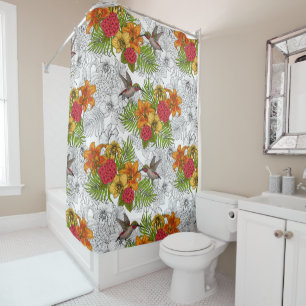 Hummingbirds and tropical bouquet shower curtain