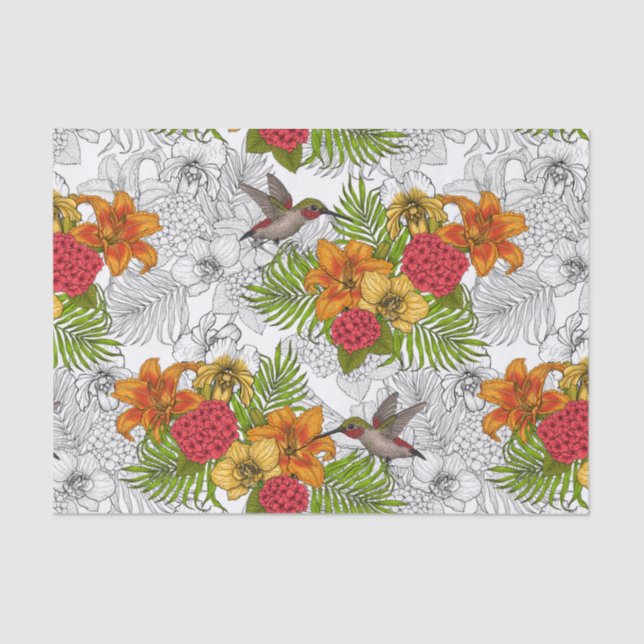 Hummingbirds and tropical bouquet tissue paper (Front)
