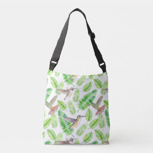 Hummingbirds and tropical leaves crossbody bag