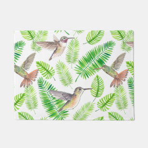 Hummingbirds and tropical leaves doormat