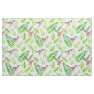 Hummingbirds and tropical leaves fabric