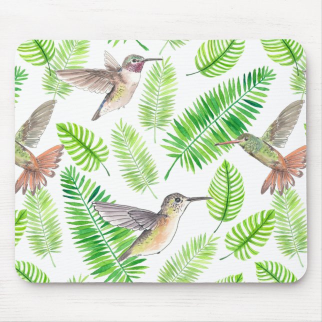 Hummingbirds and tropical leaves mouse mat (Front)
