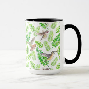 Hummingbirds and tropical leaves mug