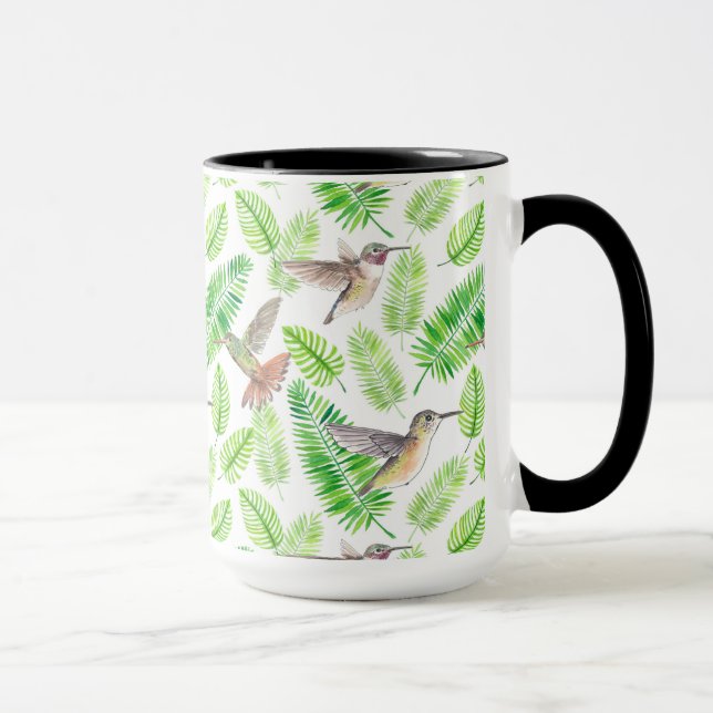 Hummingbirds and tropical leaves mug (Right)