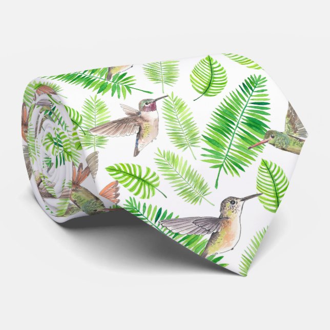 Hummingbirds and tropical leaves tie (Rolled)