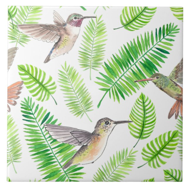 Hummingbirds and tropical leaves tile (Front)