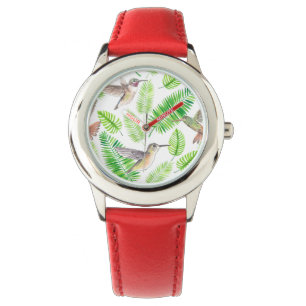 Hummingbirds and tropical leaves watch