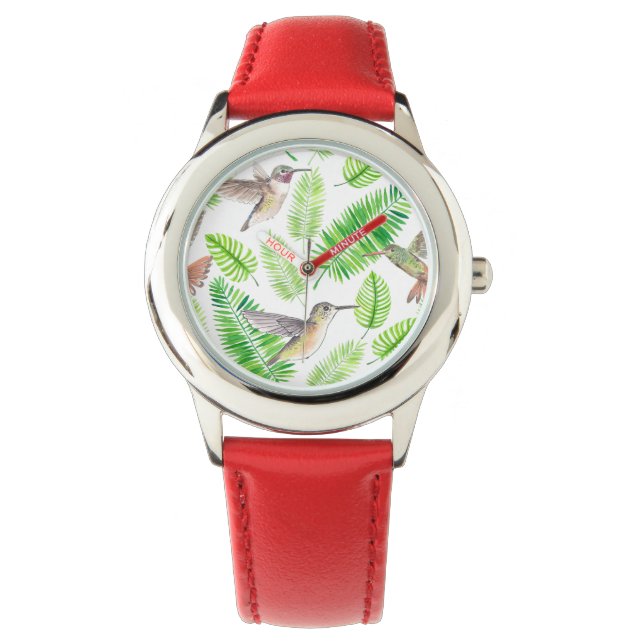 Hummingbirds and tropical leaves watch (Front)