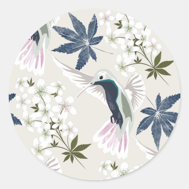 Hummingbirds and white flowers. classic round sticker (Front)