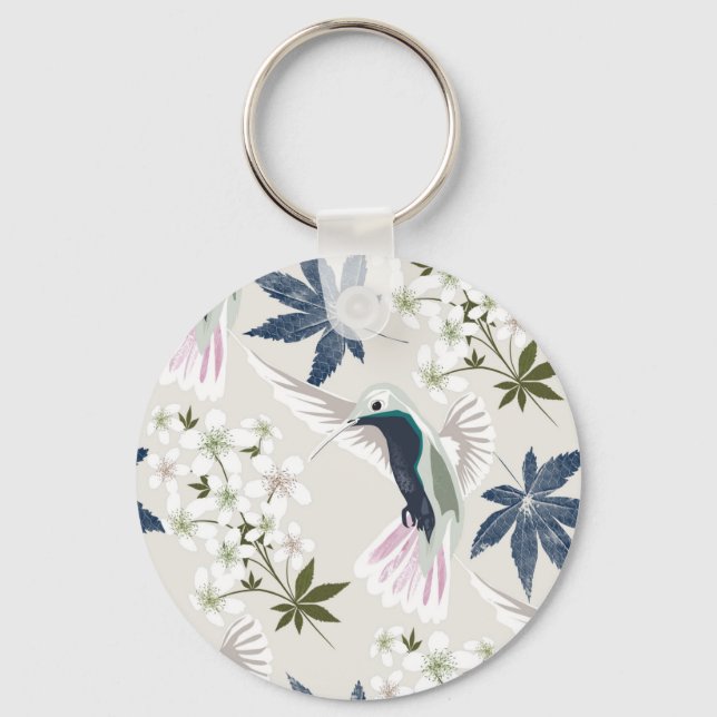 Hummingbirds and white flowers. key ring (Front)