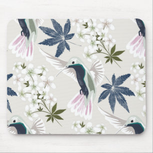 Hummingbirds and white flowers. mouse mat