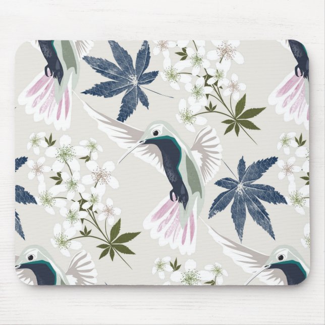 Hummingbirds and white flowers. mouse mat (Front)