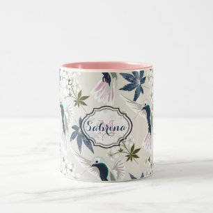 Hummingbirds and white flowers. Two-Tone coffee mug