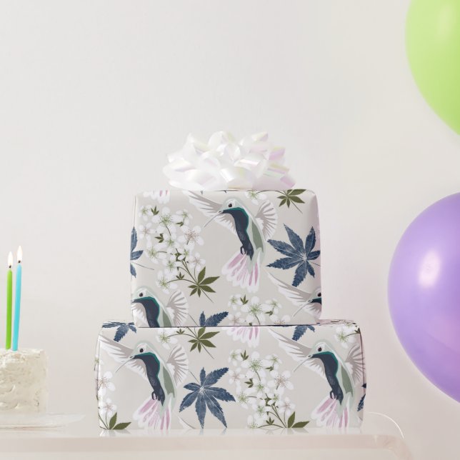 Hummingbirds and white flowers. wrapping paper (Party Gifts)