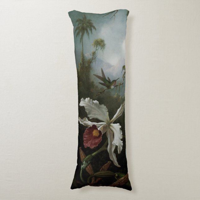 Hummingbirds and White Orchid by Martin J. Heade Body Cushion (Front Vertical)