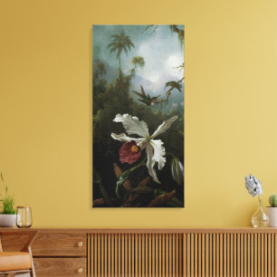 Hummingbirds and White Orchid by Martin J. Heade Canvas Print