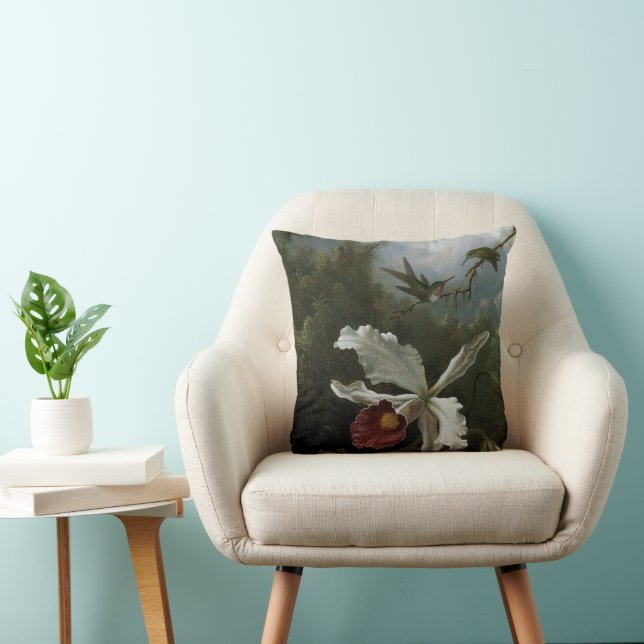 Hummingbirds and White Orchid by Martin J. Heade Cushion (Chair)