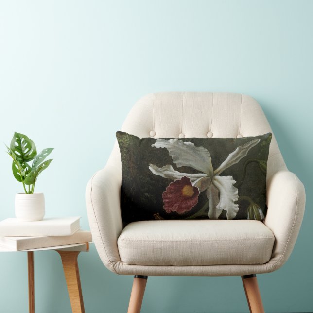Hummingbirds and White Orchid by Martin J. Heade Lumbar Cushion (Chair)