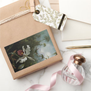 Hummingbirds and White Orchid by Martin J. Heade Rectangular Sticker