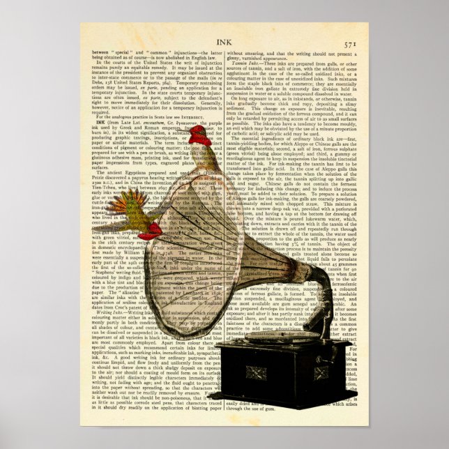 Hummingbirds at a Gramophone, Vintage Cute Poster (Front)