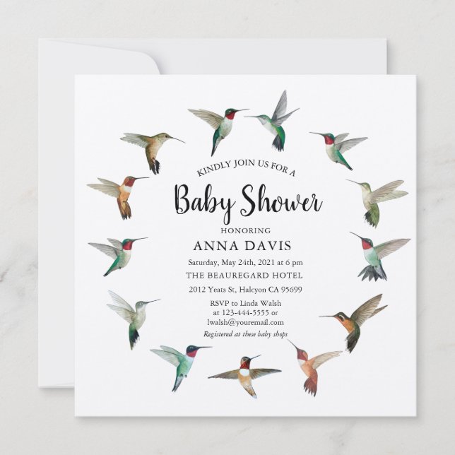 Hummingbirds Baby Shower Invitation (Front)