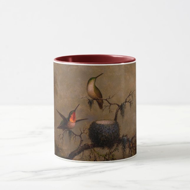 Hummingbirds bird nest victorian heade painting mug (Center)