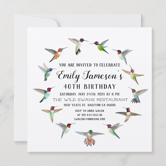 Hummingbirds Birthday Invitation (Front)