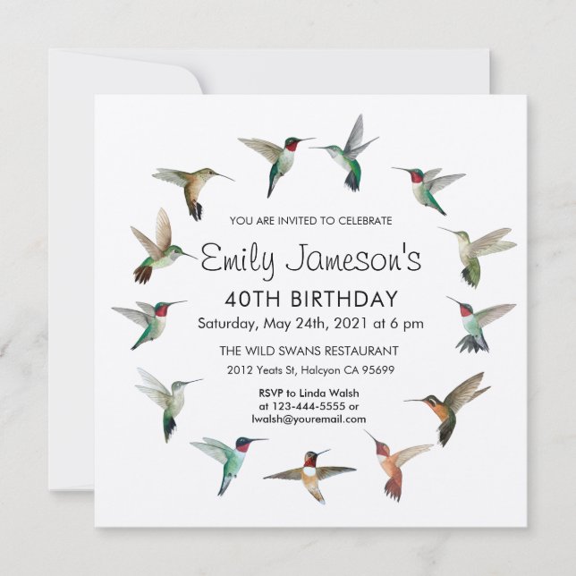 Hummingbirds Birthday Invitation (Front)